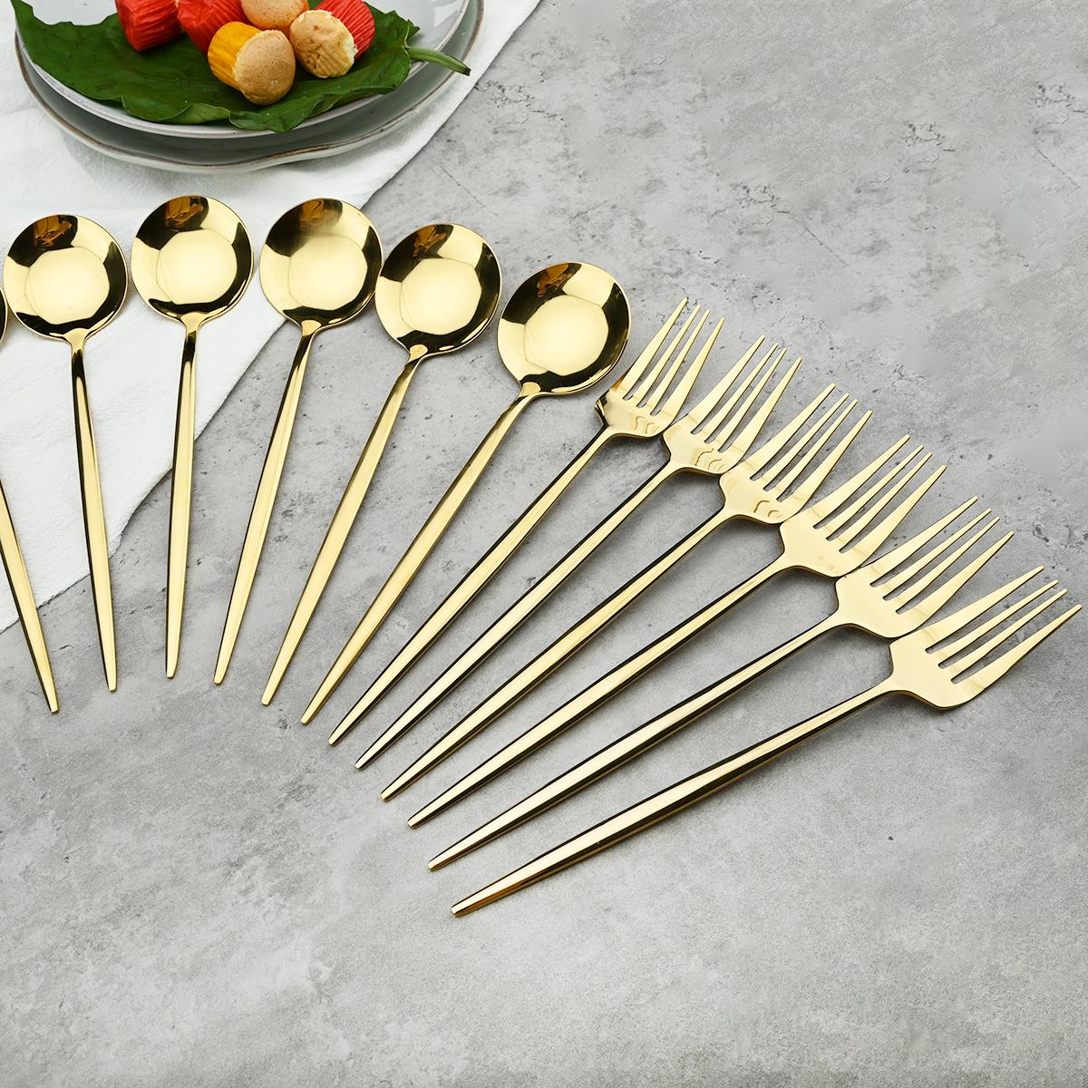 24Pcs Đen Vàng Bộ Dao Kéo Inox Chén Ăn Bộ Nhiều Màu Sắc Dao Nĩa Thìa Cà Phê Bộ Đồ Ăn Nhà Bếp Ăn Tối Kiềng Bạc