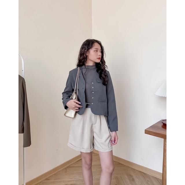 Áo khoác blazer nữ dài tay 5 khuy dọc nắp túi ngực 76a41 by germe