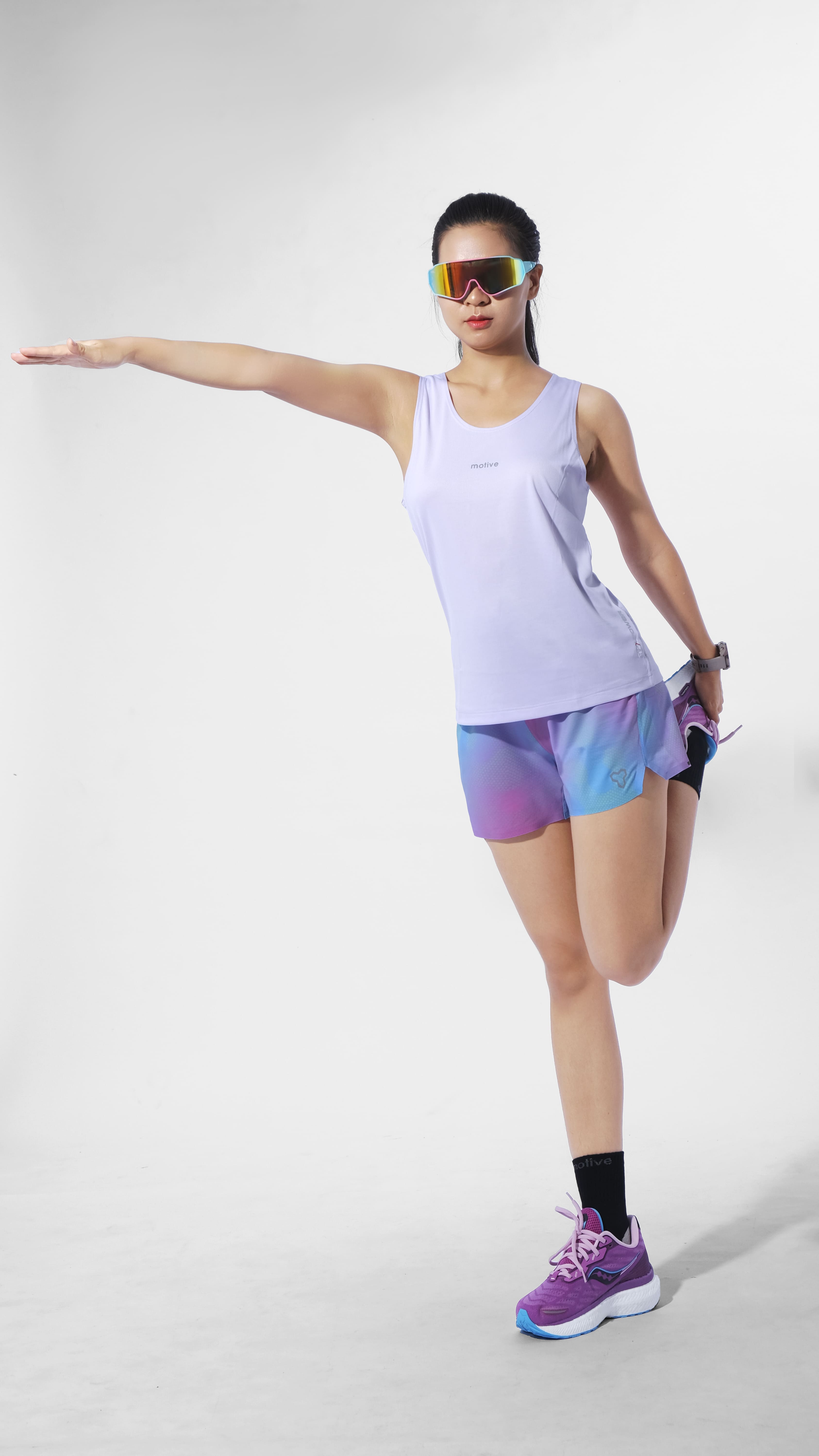 Quần Short Thể Thao Chạy Bộ Nữ Đa Năng MOTIVE WM SHORT BELT - Màu Tím/Xanh