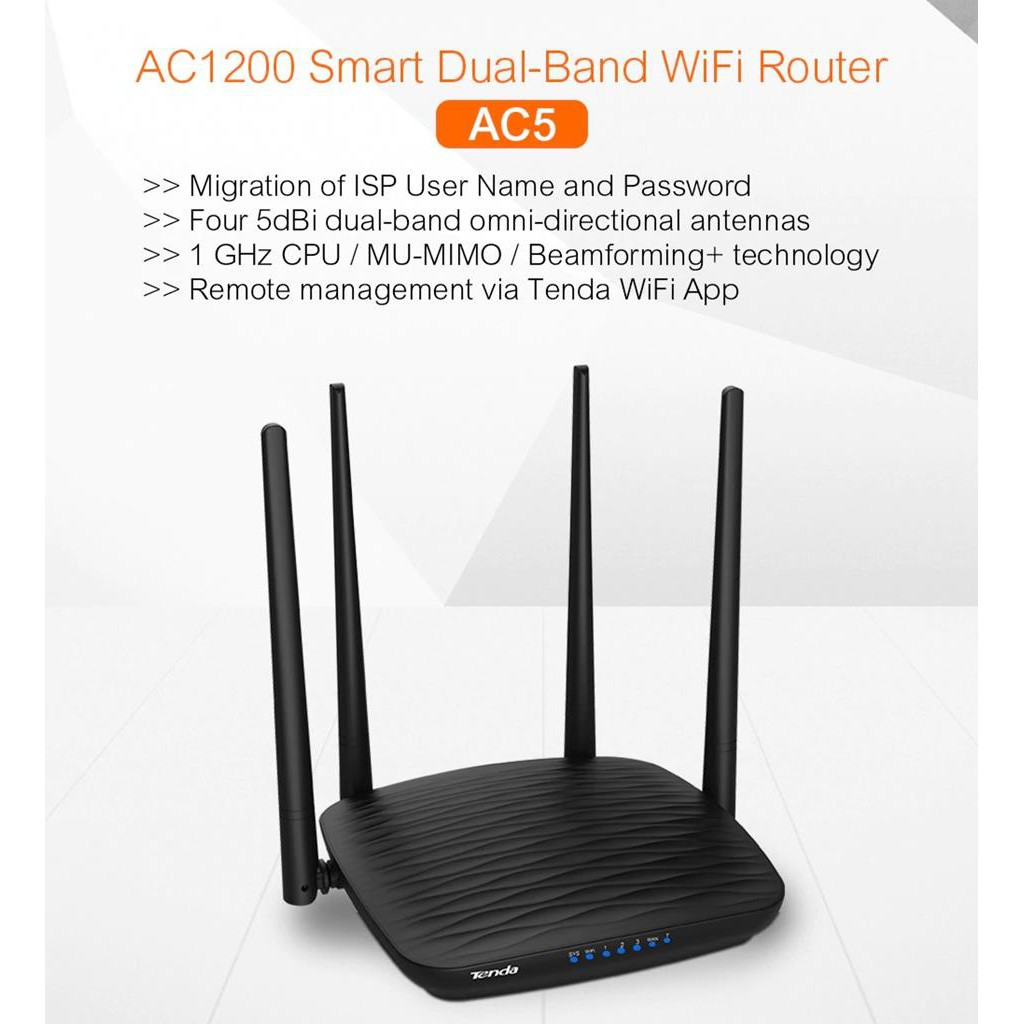 Router Wifi Tenda AC5 Chuẩn AC1200  - Hàng Nhập Khẩu