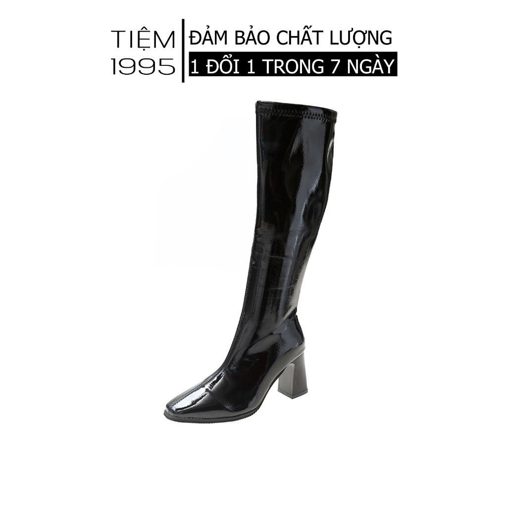 Boot cao cổ, boot đùi da bóng khóa cạnh gót vuông 7cm - BOOT009