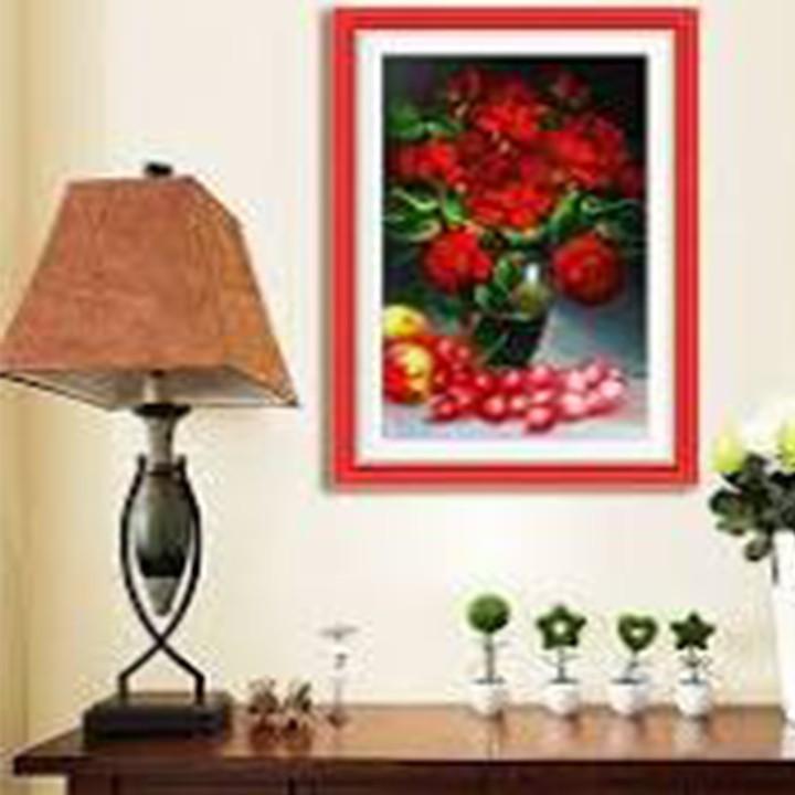 Tranh thêu bình hoa hồng đỏ A1146 - kích thước: 41 * 60cm.