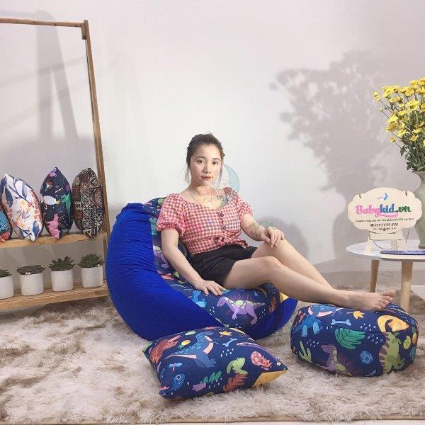 VỎ BỌC ghế lười xốp, họa tiết KHỦNG LONG, vải thô hàn mix màu, 4 size