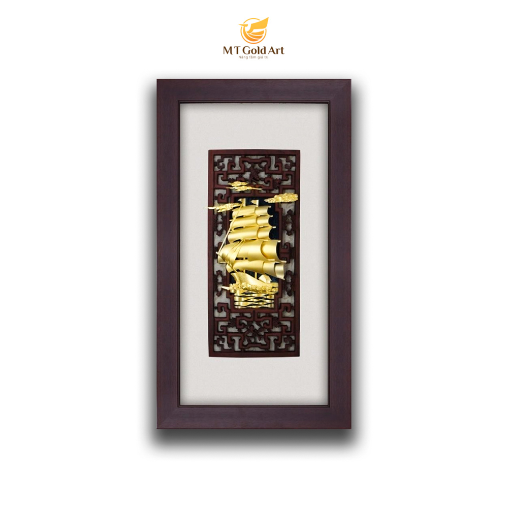 Tranh thuyền thuận buồm xuôi gió dát vàng (39x69cm) MT Gold Art- Hàng chính hãng, trang trí nhà cửa, phòng làm việc, quà tặng sếp, đối tác, khách hàng, tân gia, khai trương 