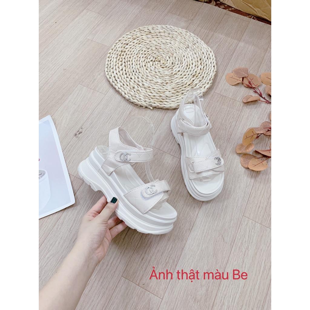 Sandal nữ quai dán khuy đá đế bánh mì 7 phân (Mã C-8