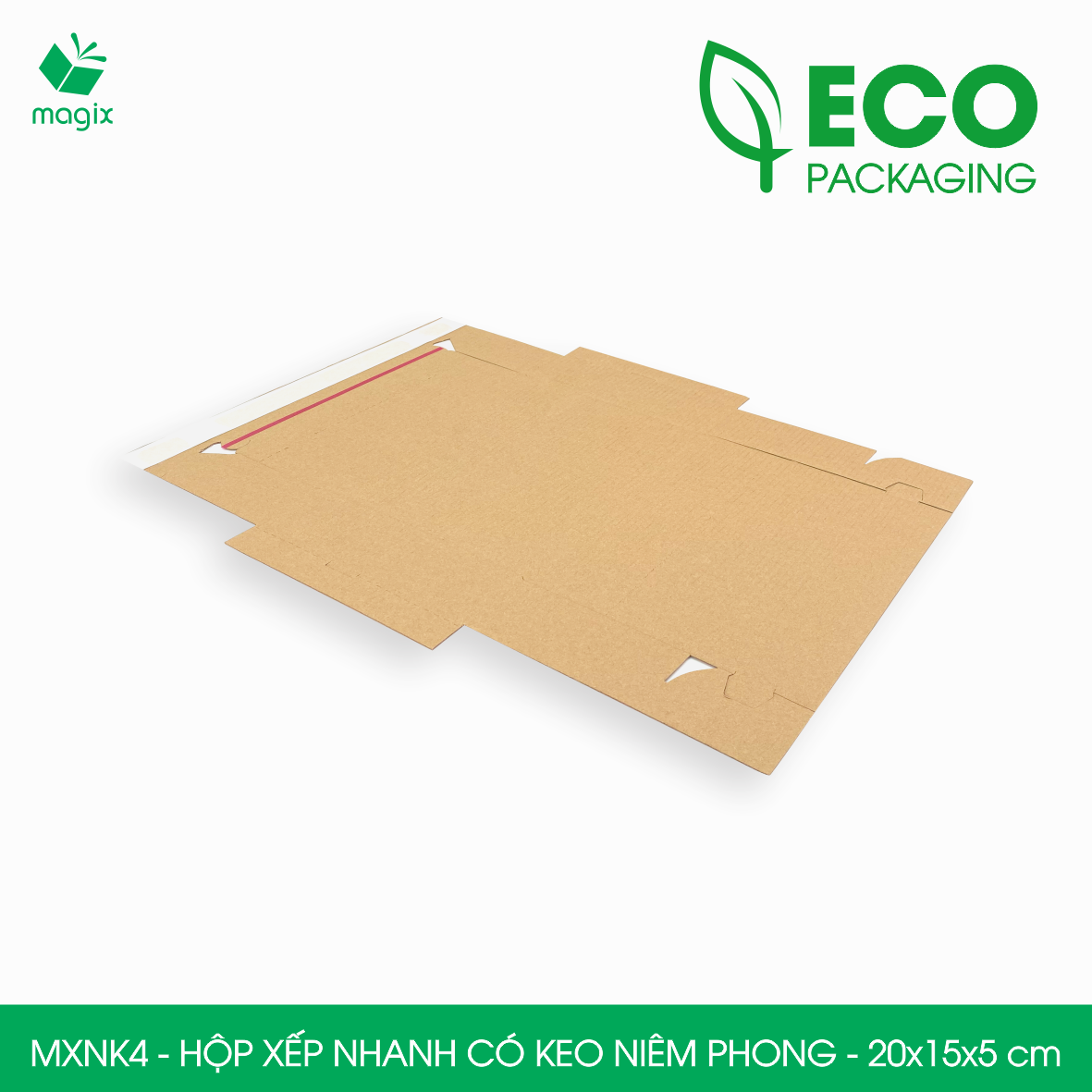 MXNK4 - 20x15x5 cm - 60 hộp carton đóng hàng xếp nhanh có keo niêm phong - Hộp gói hàng, hộp quà