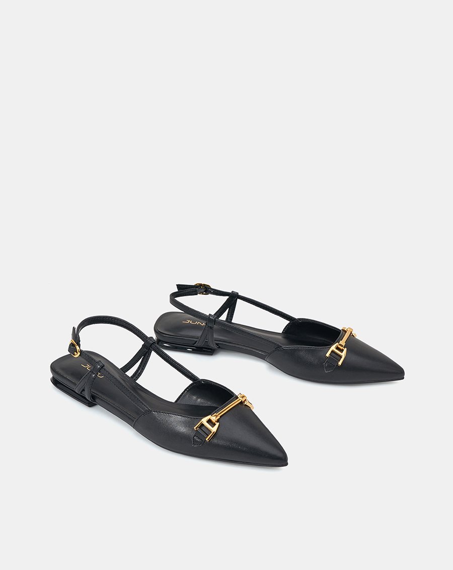 Giày Búp Bê Nữ 3cm Thời Trang JUNO Slingback Trang Trí Khóa BB03122