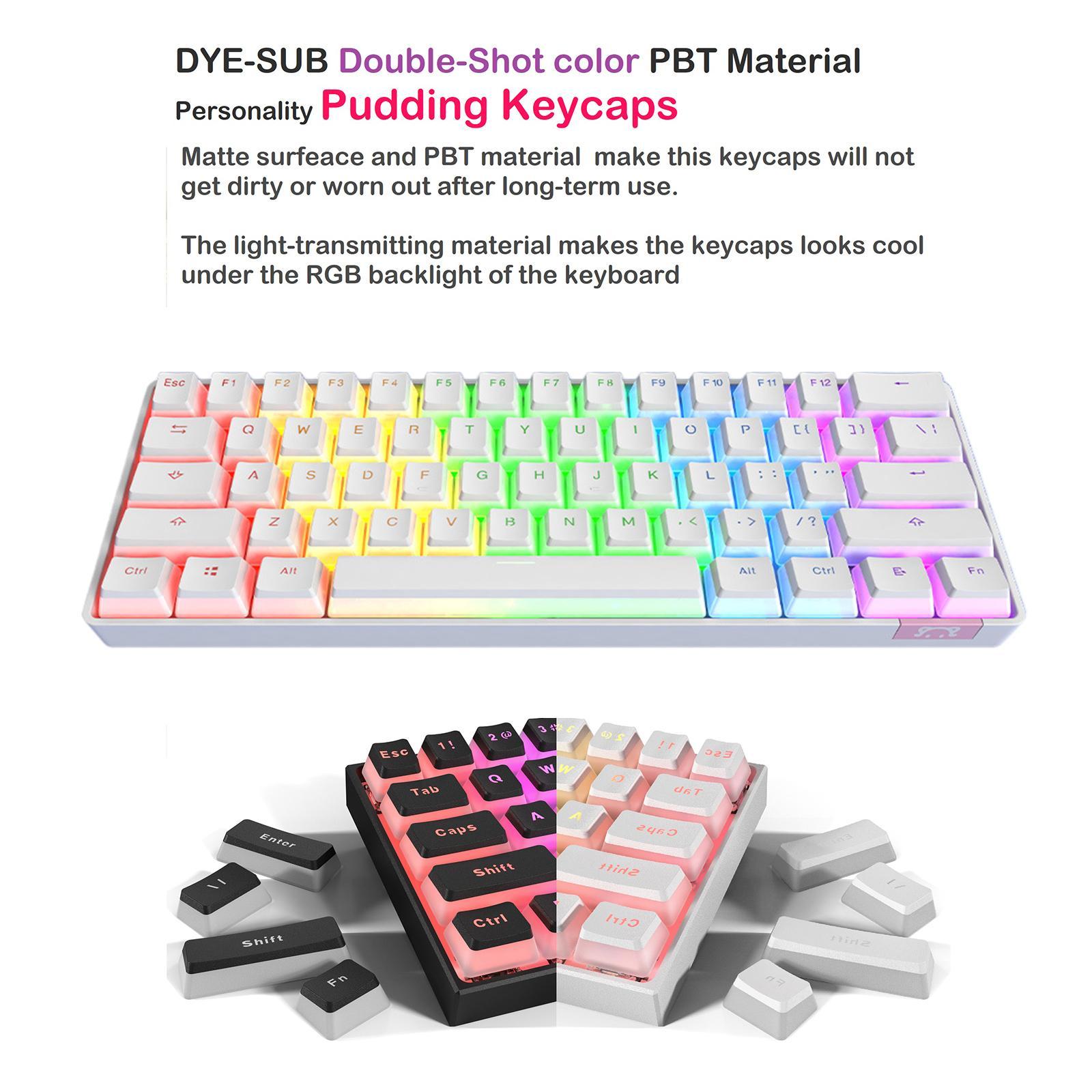 61 Keys Mechanical Bluetooth Keyboard Dual Modes Rechargeable RGB for PC Laptop