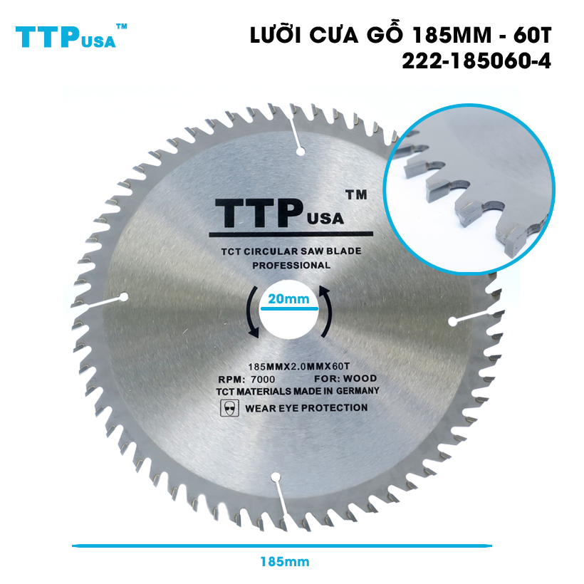 Lưỡi Cưa Gỗ Tròn 185mm - 60 răng TTPusa