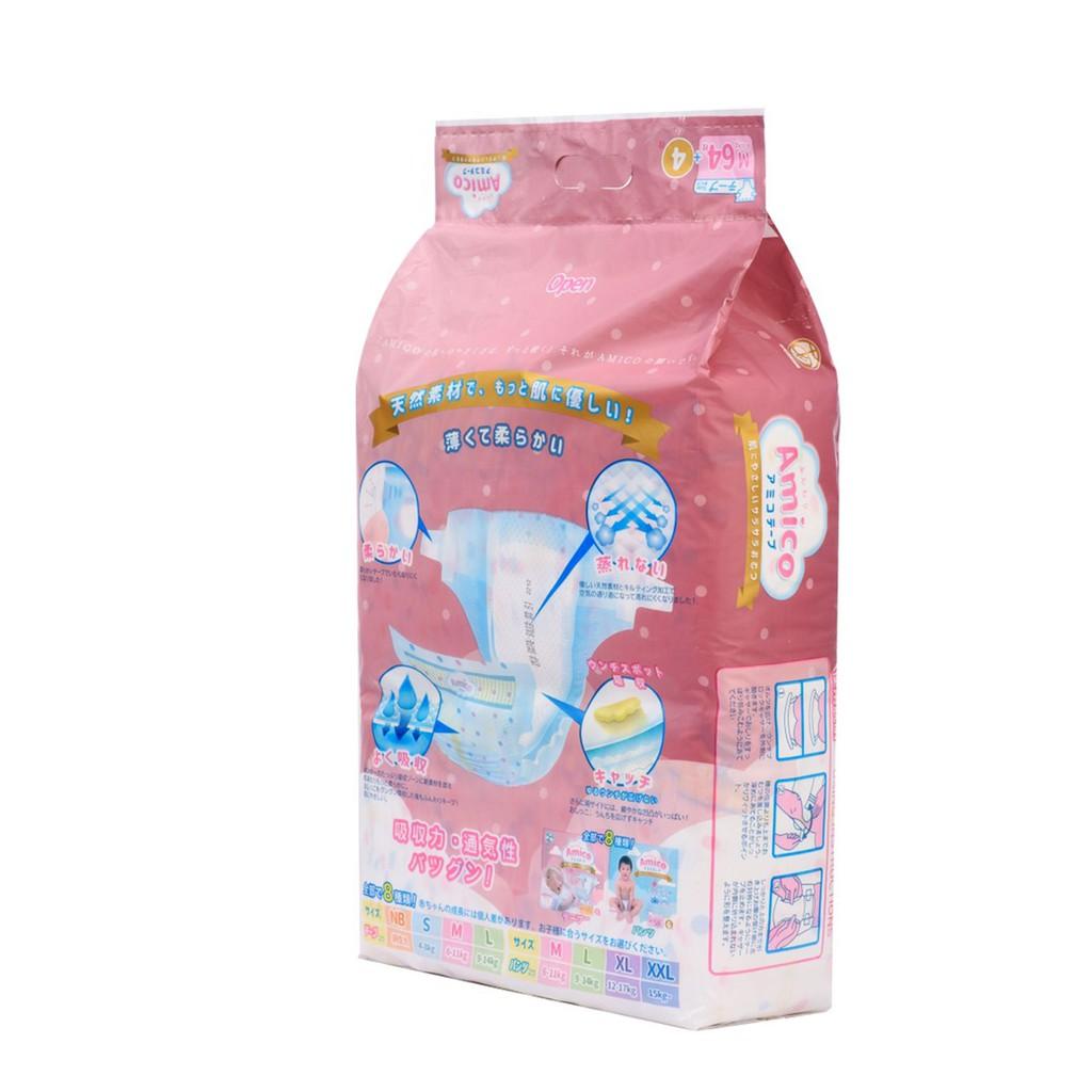 Bỉm - Tã dán Amico size M 64 + 4 miếng (Cho bé 6 - 11kg)