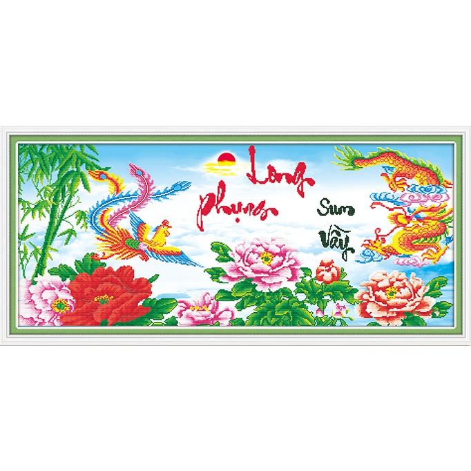 Tranh Đính Đá LONG PHỤNG SUM VẦY . Kích Thước: 1m33 x 60cm