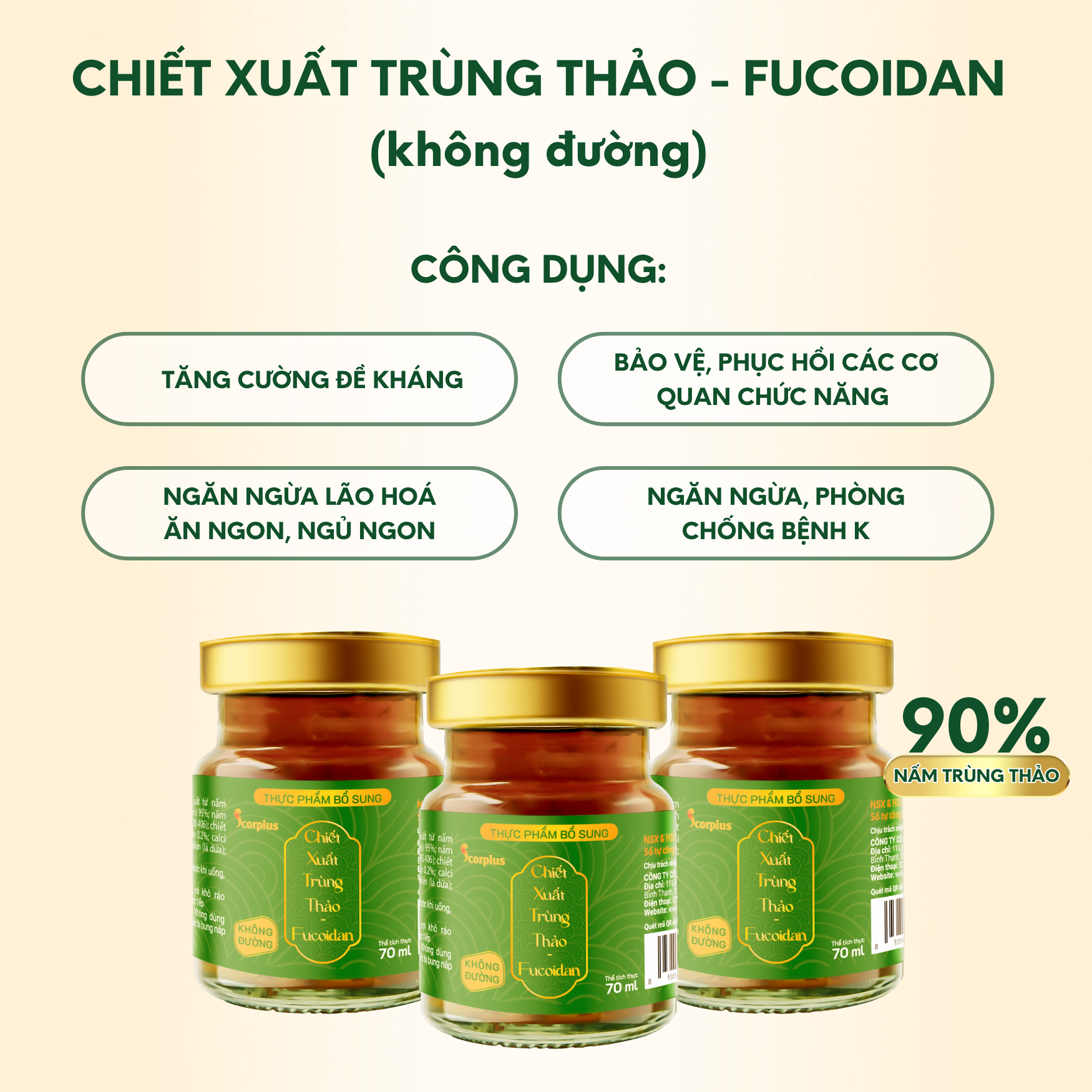 Nước chiết xuất trùng thảo fucoidan không đường SCORIUS 70ml bồi bổ sức khỏe