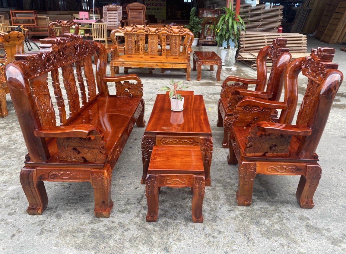 Bộ bàn ghế_Bộ salon gỗ tràm tay 12