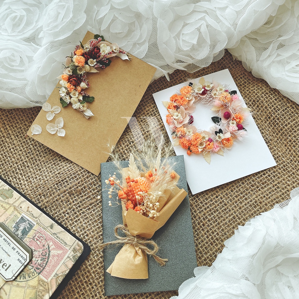 Thiệp hoa khô cao cấp handmade W by IXORAT quà tặng sinh nhật giáng sinh các ngày lễ decor chụp ảnh