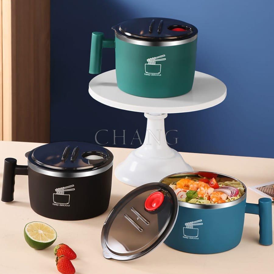 Ca Mỳ Mini Lõi Inox Cách Nhiệt Có Quai Cầm Chống Nóng 1.2L, Bát Ăn Mì Có Nắp Đậy Nấu Đa Năng Tiện Lợi