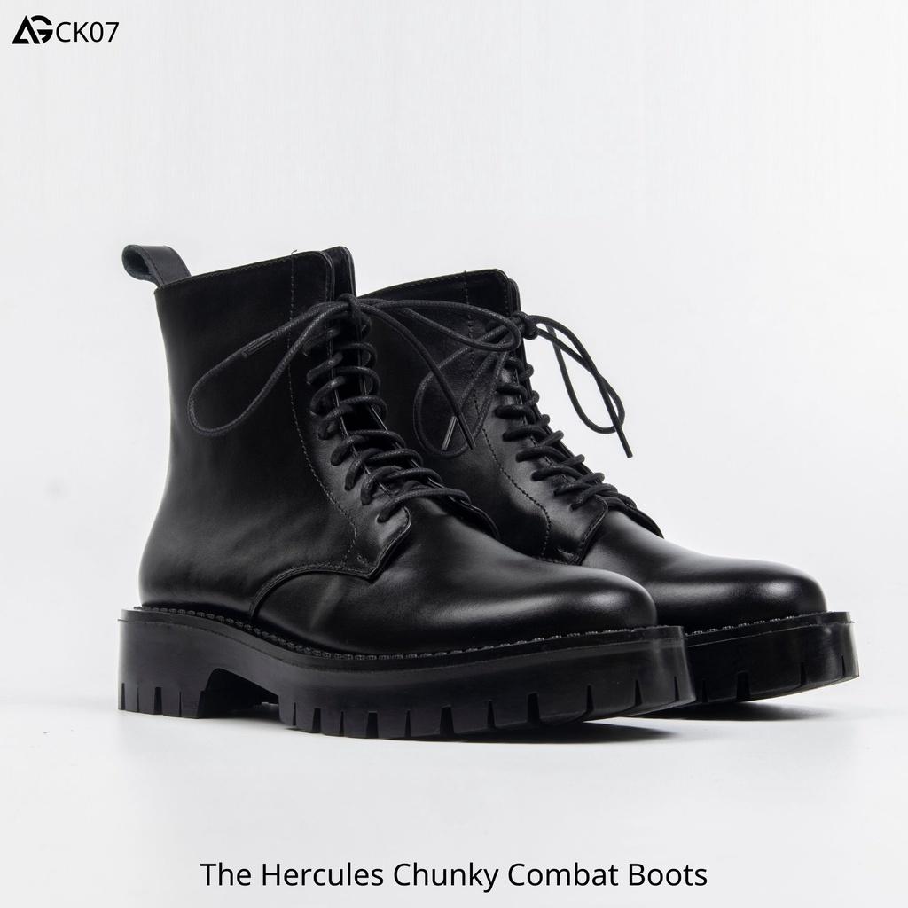 Giày nam da bò nhập khẩu cao cổ The Hercules Chunky Combat boots August CK07 bảo hành 12 tháng