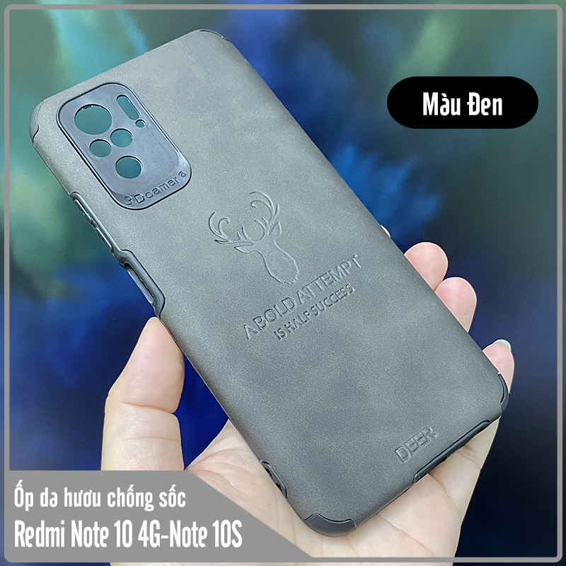 Ốp lưng cho Xiaomi Redmi Note 10 - Note 10S da hươu 4 gốc chống sốc