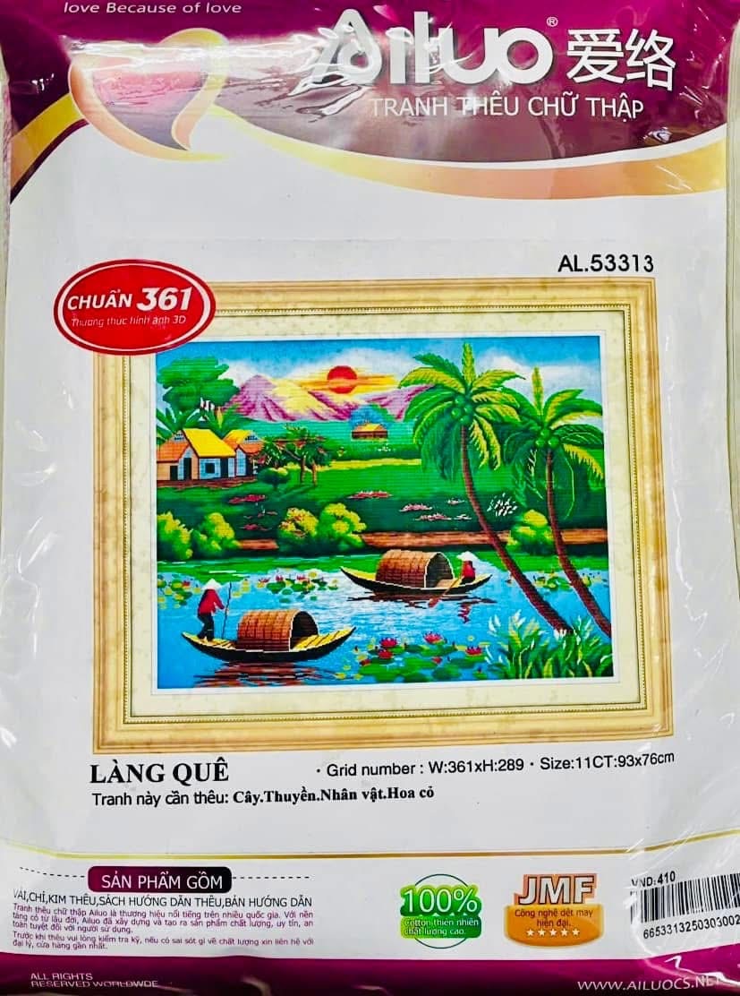 Tranh thêu Phong cảnh làng quê (thêu 3D) AL53313, kích thước 93x76 cm
