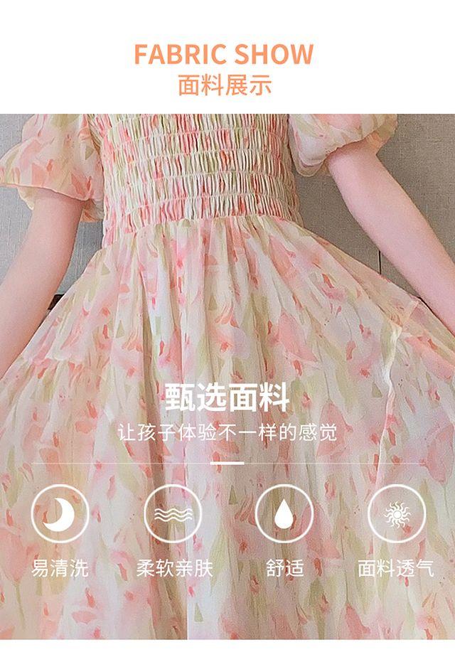 DONGSHOP HOT Cô gái váy mùa hè phong cách phương Tây 2023 Big Boy váy mùa hè chiffon đầm mùa hè cô gái mảnh hoa công chúa váy