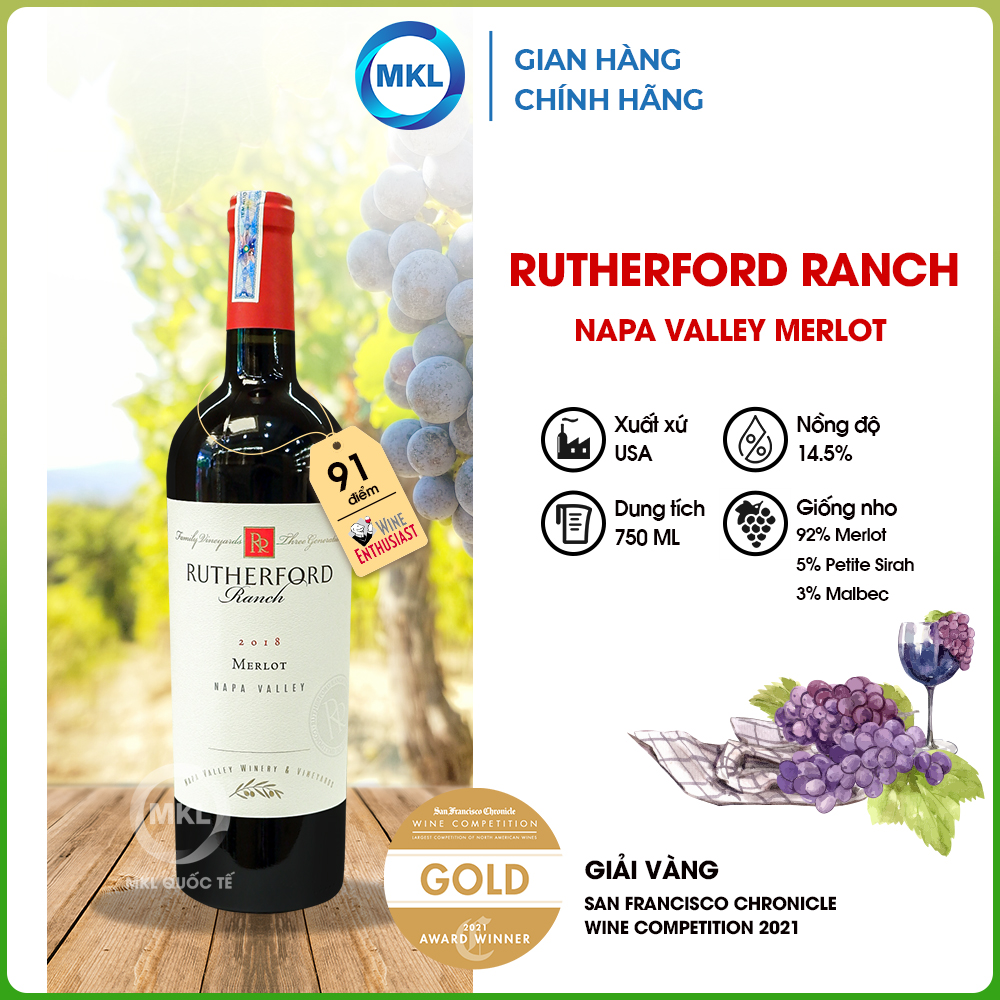 Rượu Vang Đỏ Rutherford Ranch Napa Valley Merlot 750ml 14.5% - Mỹ - Hàng Chính Hãng