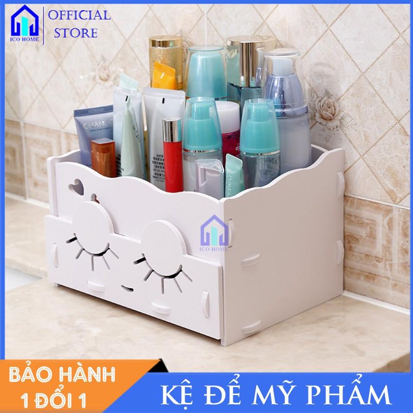 Kệ đựng mỹ phẩm bằng gỗ thiết kế đẹp mắt, có hộc kéo