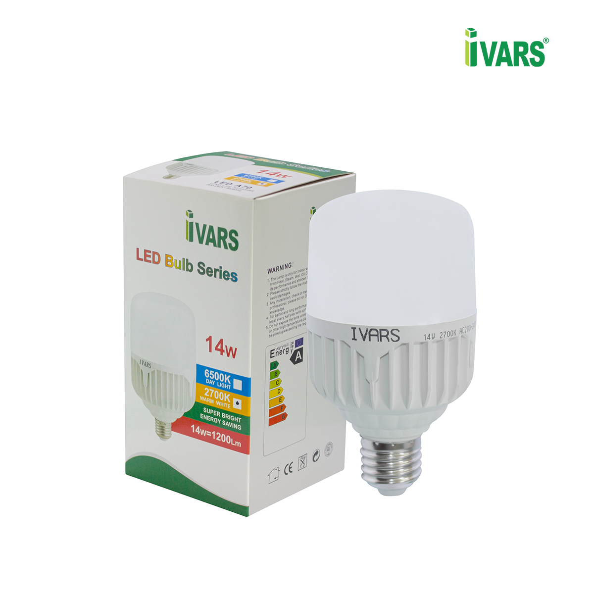 Đèn LED BULB 14W Ánh Sáng Vàng Thương Hiệu IVARS - Hàng chính hãng