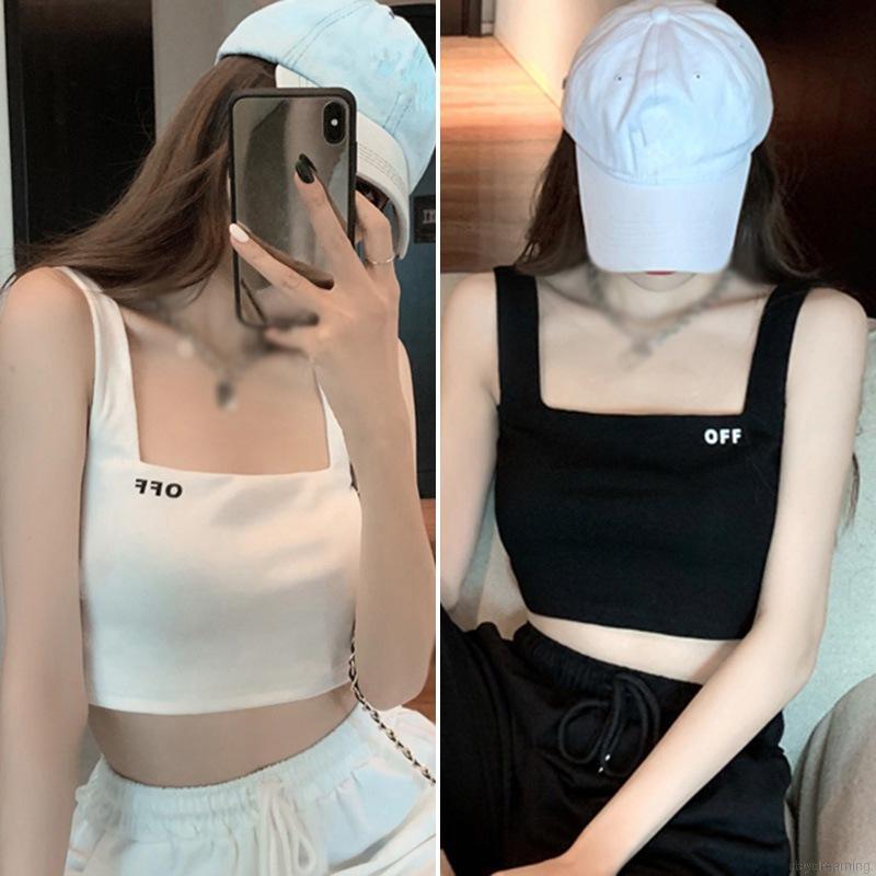 Áo Dệt Kim Sát Nách Hở Rốn In Chữ Cá Tính Cho Nữ