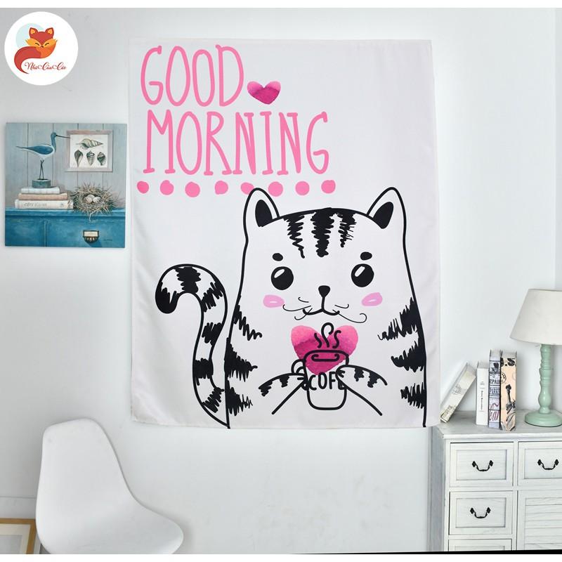 Rèm Cửa Sổ Trang Trang Trí Nhà Dán Tiện Lợi Hình Mèo Hồng Good Morning