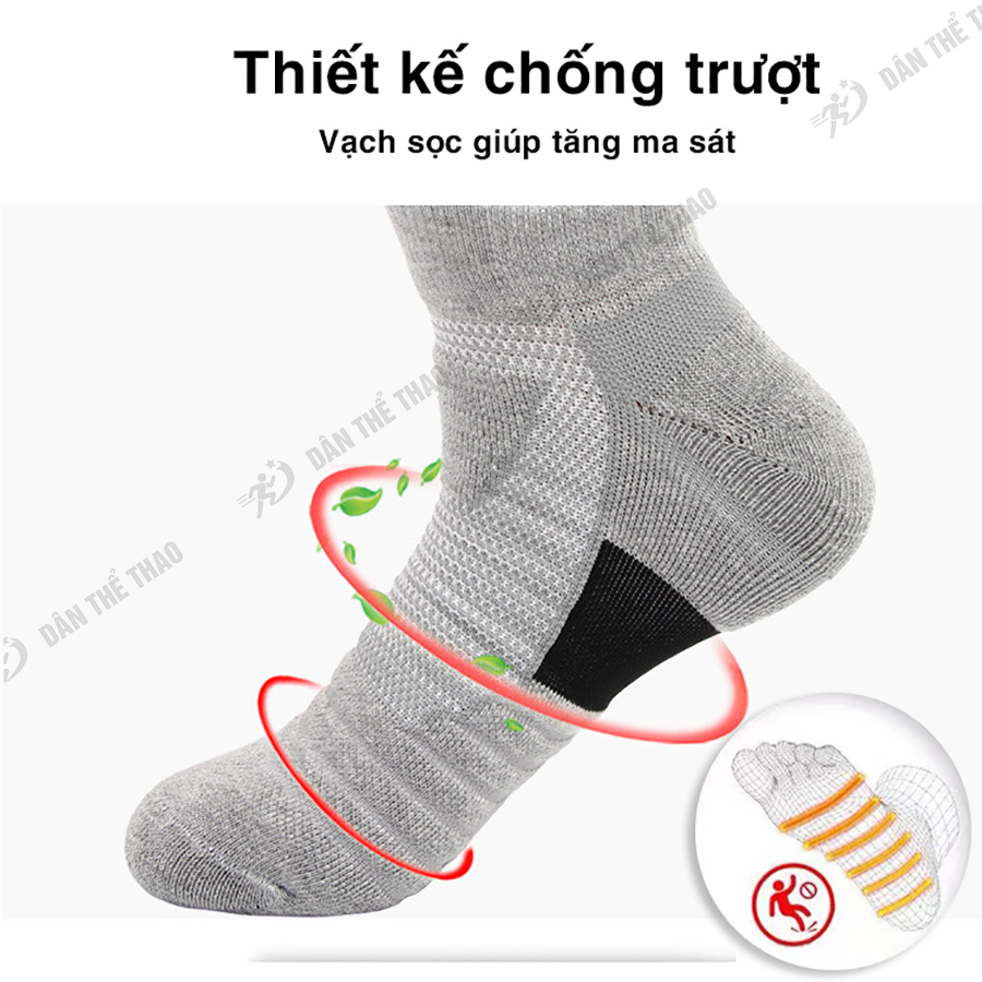 Tất chống trơn chống trượt chuyên dụng chạy bộ, bóng rổ, bóng đá, đi xe đạp, quần vợt - Tất nam dày dặn thiết kế thoáng khí êm chân