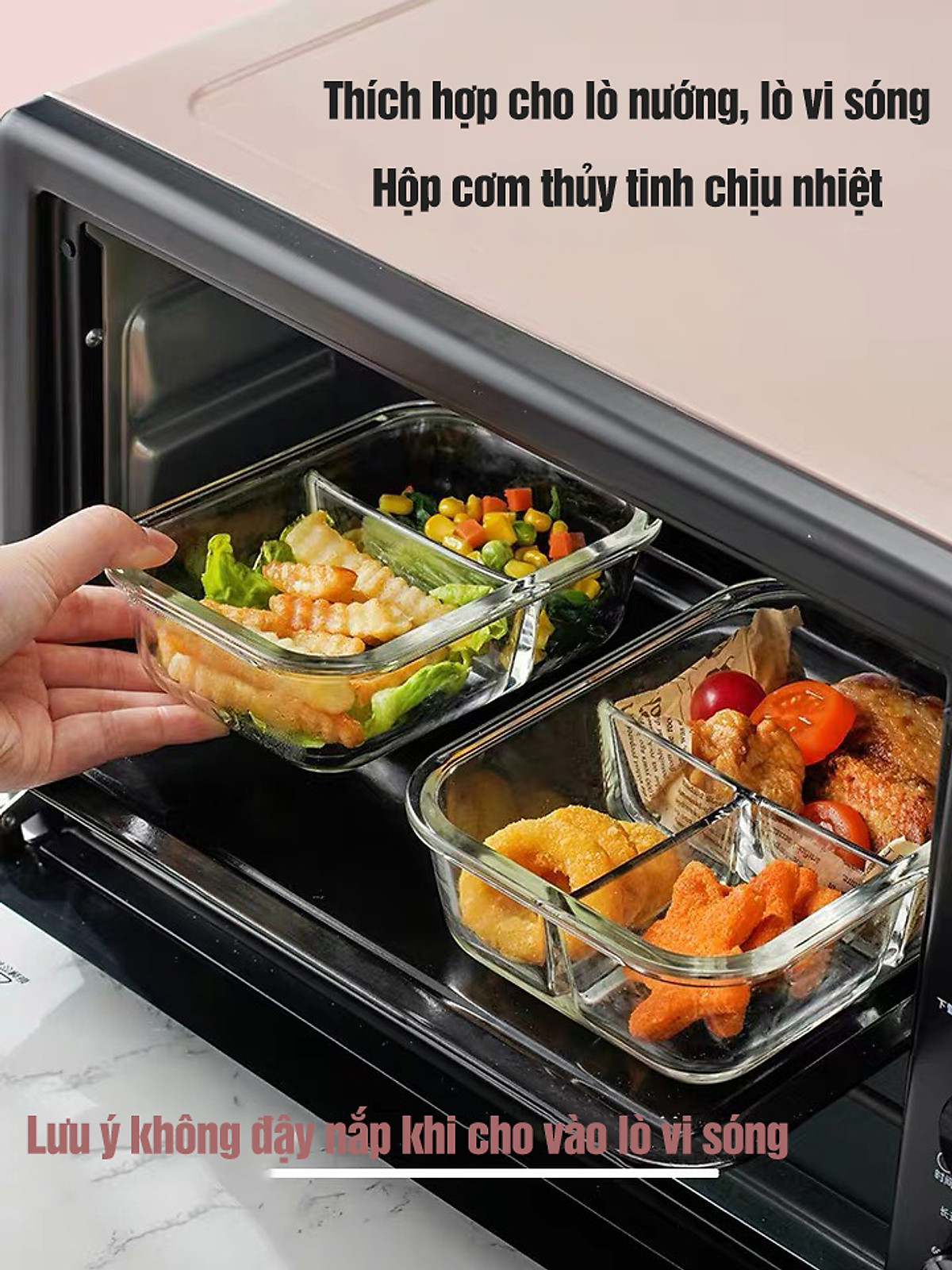 Bộ Hộp Cơm Thủy Tinh 3 Ngăn Cao Cấp - Kèm Túi Xách , Bát Tròn đựng canh và Đũa Thìa inox ( Giao Mầu Ngẫu Nhiên)