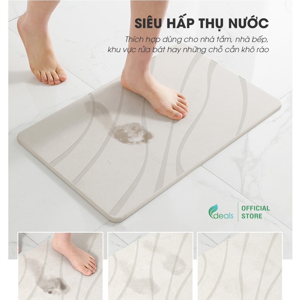 Thảm đá Diatomite Tây Á siêu hút nước ECODEALS loại cao cấp - Siêu hấp thụ nước, chống trượt, kháng khuẩn và nấm mốc - Kích thước 60x39 cm