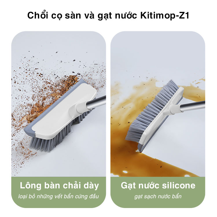 Chổi cọ nhà vệ sinh Kitimop-Z1 bàn chải đa năng cọ sàn và gạt nước, cán nhôm tùy chỉnh độ dài từ 65-115cm