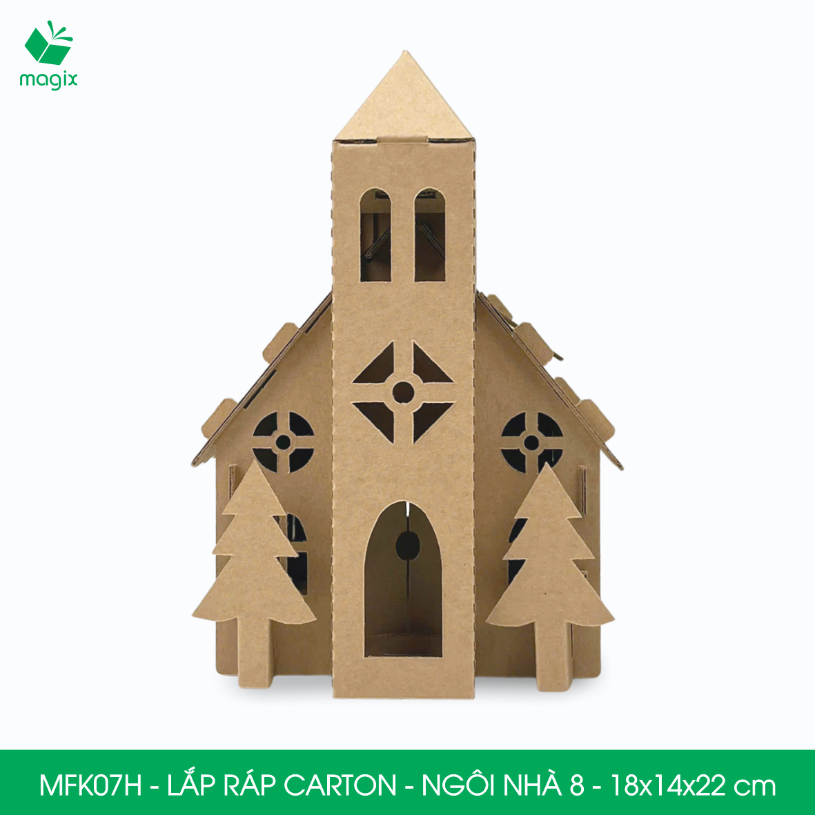 MFK07H - 18x14x22 cm - Mô hình nhà giấy carton cứng cao cấp, ngôi nhà lắp ráp carton mini cho bé