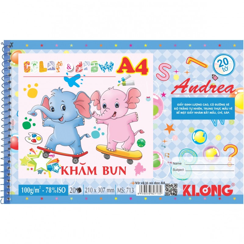 Vở vẽ lò xo xé A4 20 tờ 100/78; MS: 713