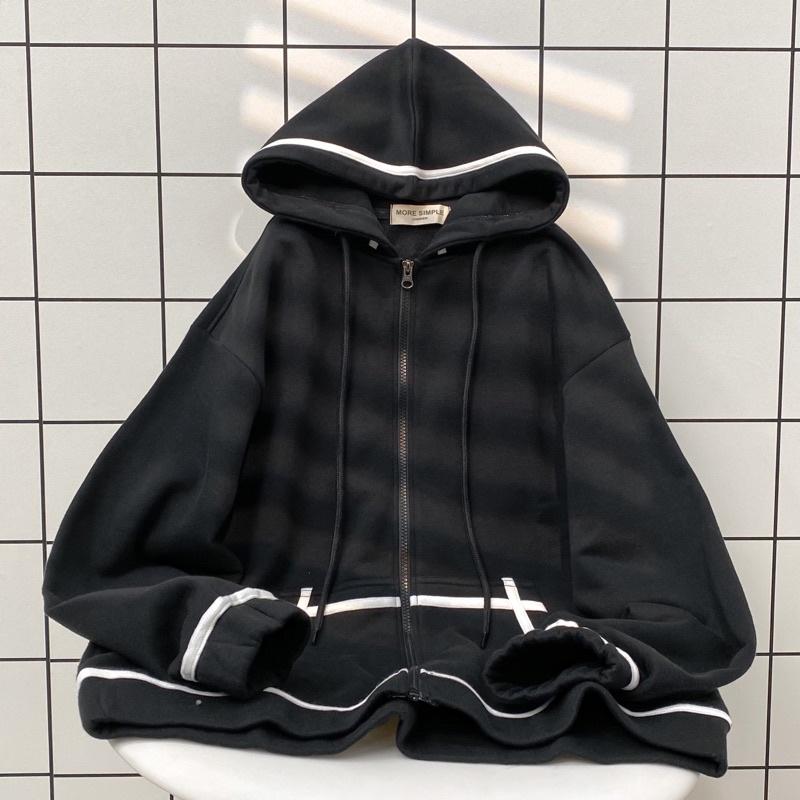 Áo Khoác Hoodie Zip Line Nổi Nỉ Lót Bông Dày Dặn Unisex