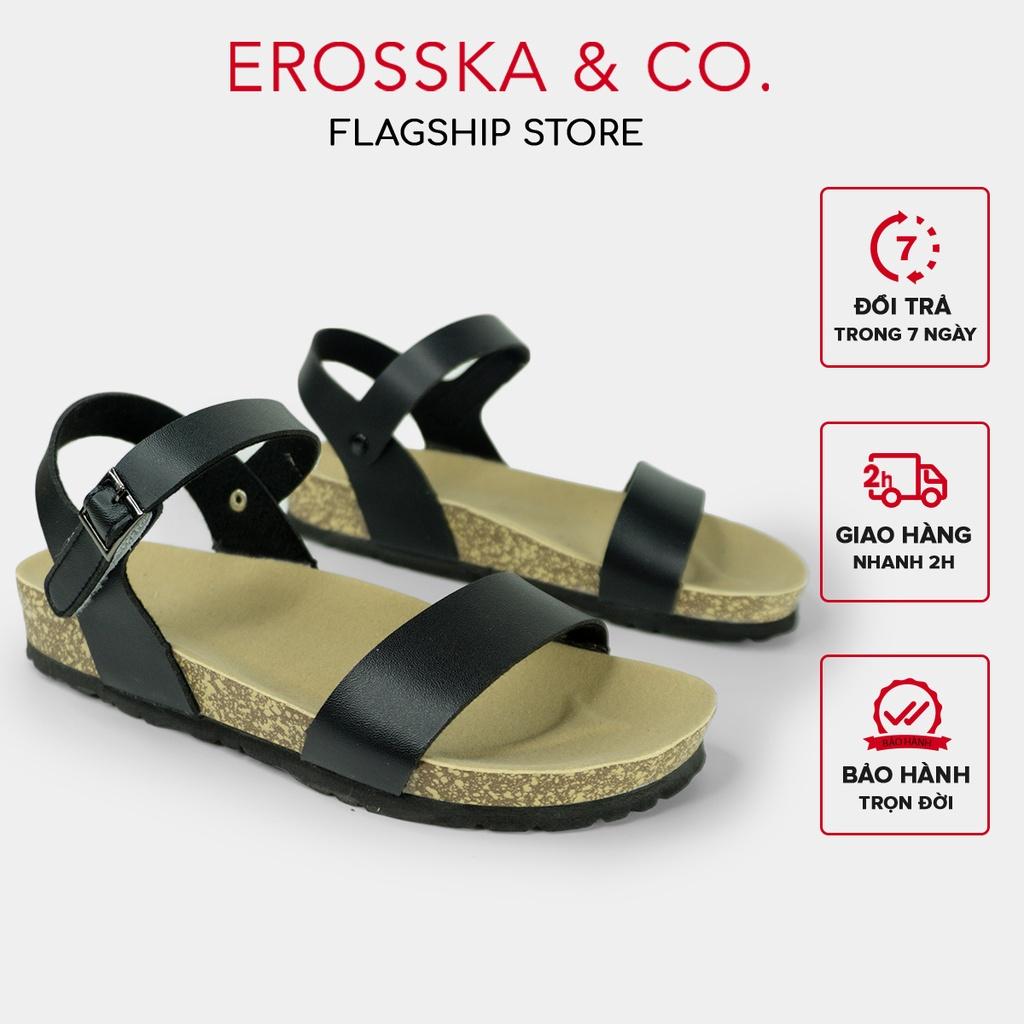 Erosska - Giày sandal đế trấu quai ngang hai màu đen trắng - DT004