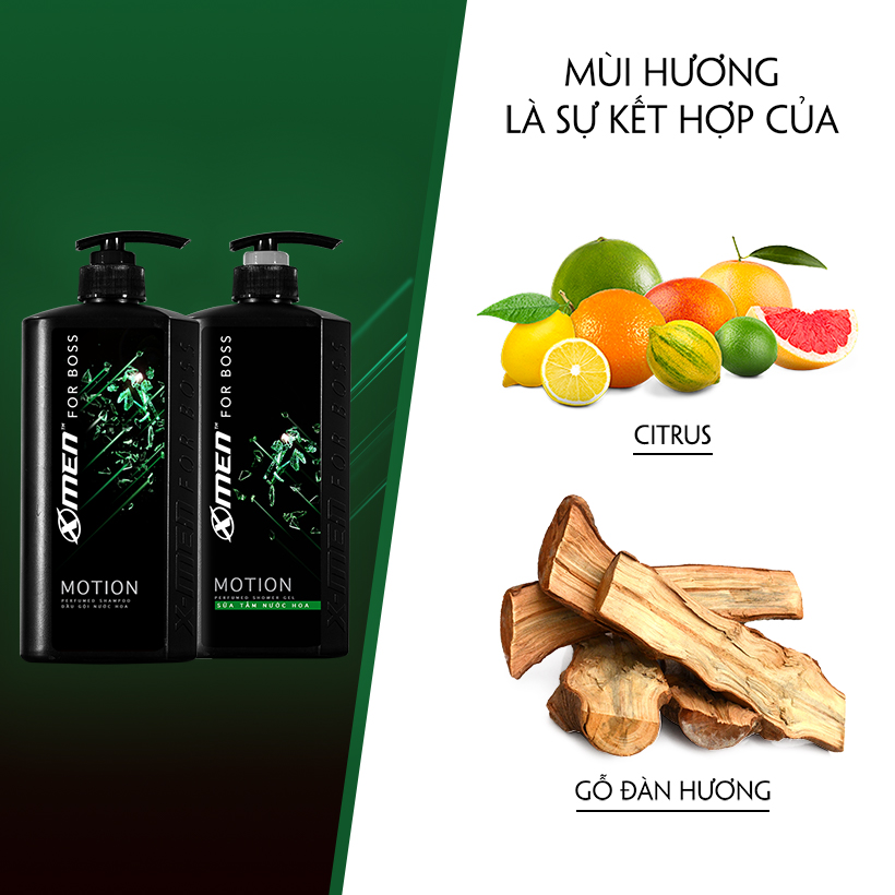 Combo Dầu gội nước hoa X-Men for Boss Motion 650g + Sữa tắm nước hoa X-Men for Boss Motion 650g