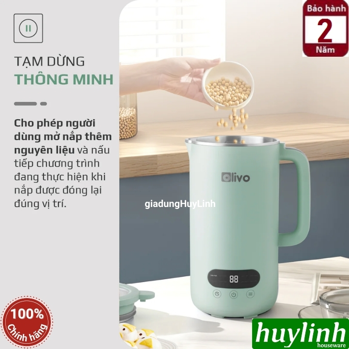 Máy xay nấu sữa hạt mini Olivo CB1000 - Dung tích 1000ml - 9 Chức năng - Hàng chính hãng