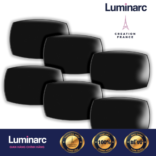 Bộ 6 Đĩa Thuỷ Tinh Luminarc Quadrato Đen Chữ Nhật 35*25cm - LUQUD6408