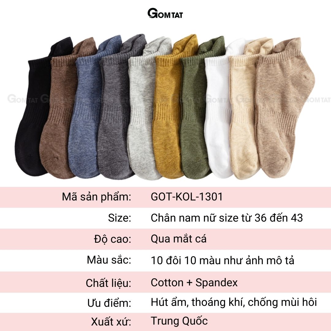 Set 10 đôi tất vớ nam cổ ngắn GOMTAT, chất liệu cotton co giãn thoáng khí, khử mùi hôi tốt - GOT-KOL-1301-CB10