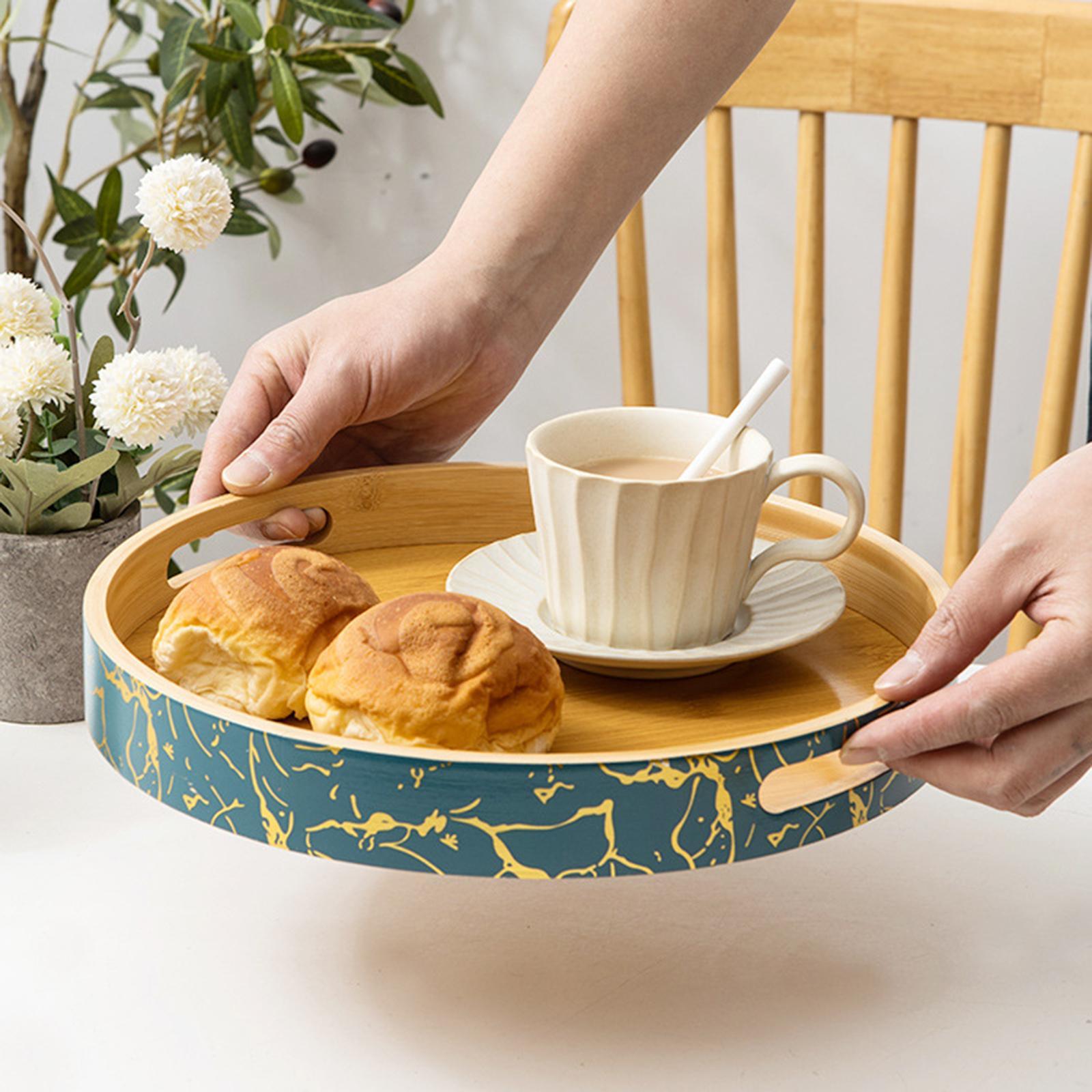 Bamboo Serving Tray Snack Tray with Handles for Home Decor Ottoman Breakfast