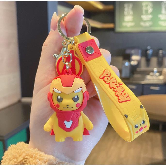 Móc khóa Pokemon Avenger Iron Man, Captain, Wakanda, Dr Strange, Spider Man PVC Loại Tốt