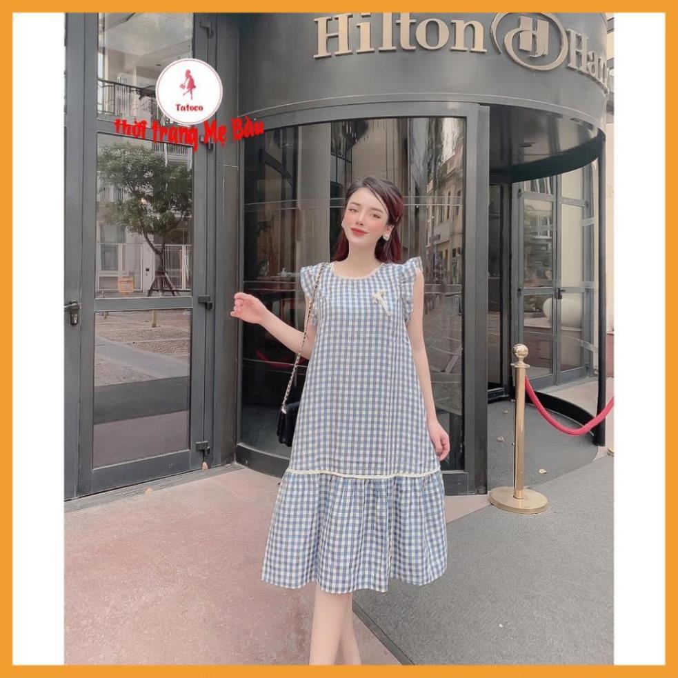 Váy bầu mùa hè caro 45 -70kg. New 3 màu hình thật