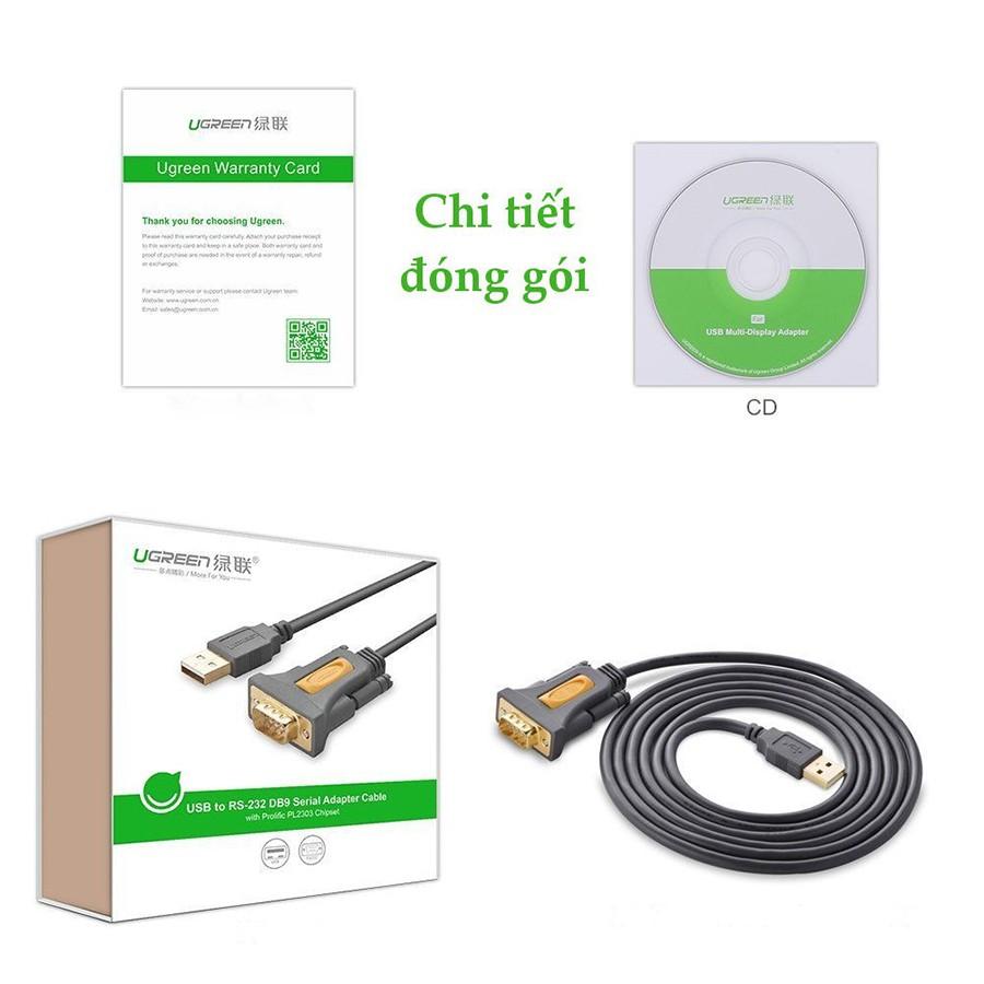 Cáp USB to Com RS232 DB9 Ugreen 20211 dài 1.5m chính hãng - Hàng Chính Hãng