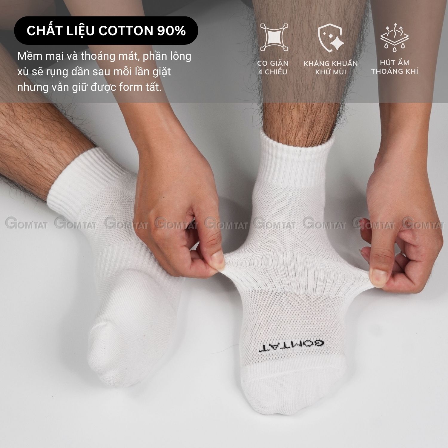 Combo 10 đôi vớ cổ thấp nam nữ GOMTAT, chất liệu cotton hút ẩm khử mùi, có đệm xù êm chân - NGAN-STA-5009-NGAN-CB10