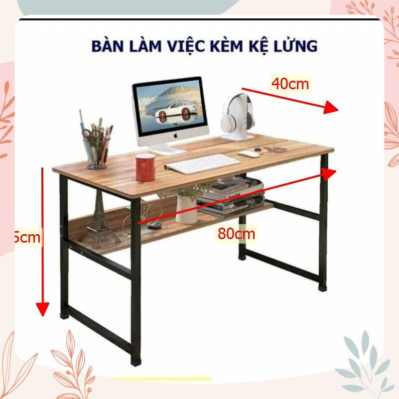 Bàn làm việc kèm kệ sách bàn học gỗ MDF chân sắt sơn tĩnh điện dễ dàng tháo lắp