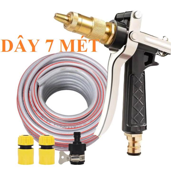 Bộ dây vòi xịt nước rửa xe, tưới cây . tăng áp 3 lần, loại 7m, 10m 206236 đầu đồng,cút,nối đen + tặng mở chai