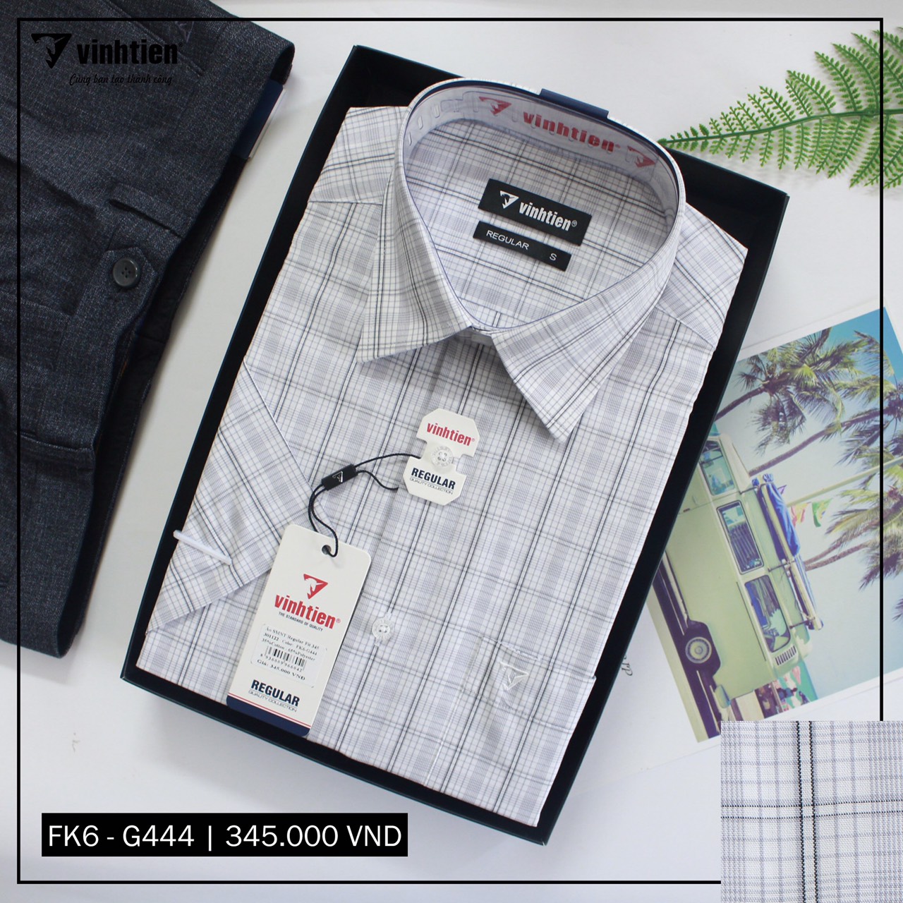 Áo Sơ Mi Ngắn Tay Caro Tencel-Spun Regular Fit 345 Vĩnh Tiến - Vạt Bầu