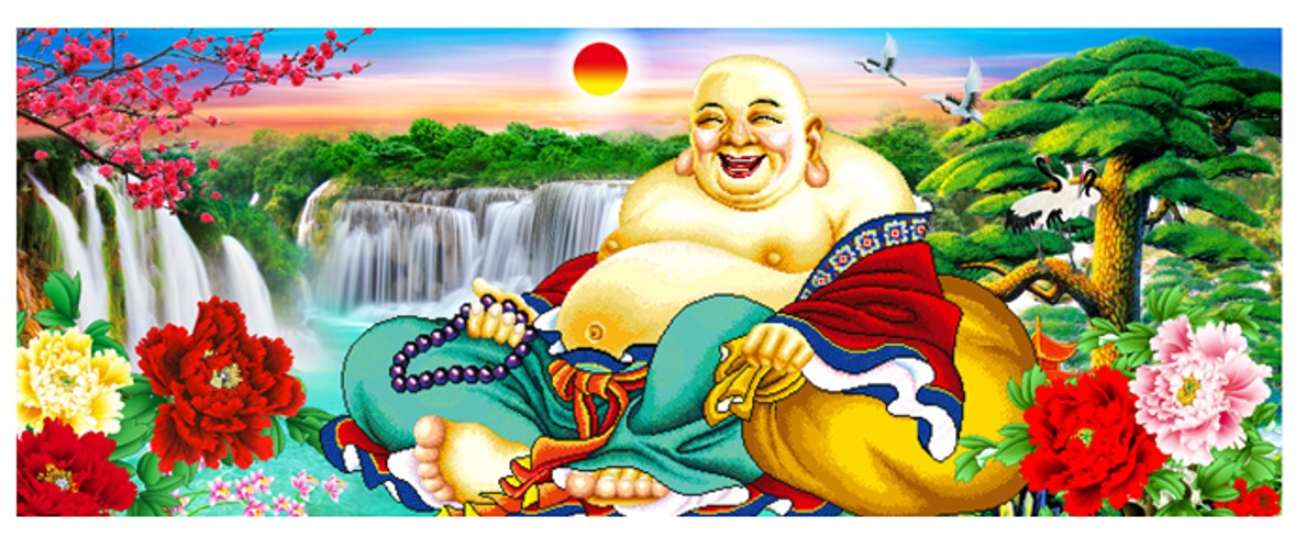Tranh đính đá phật di lặc hoa mẫu đơn VS267 - 120 x 50 cm - chưa đính