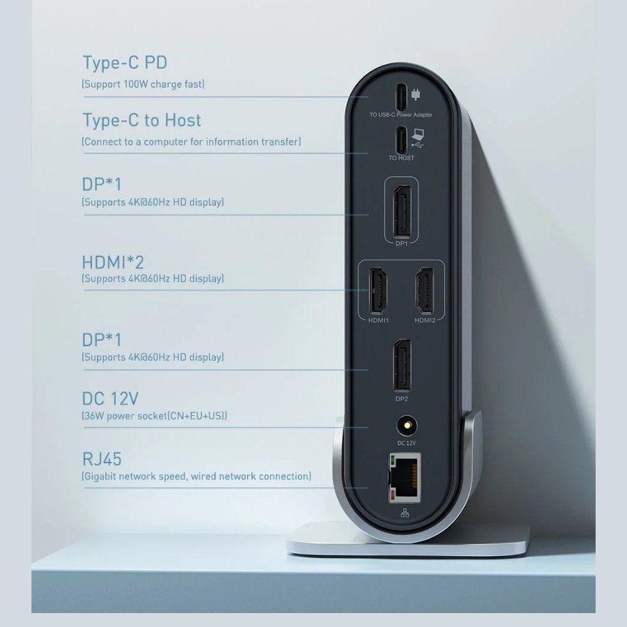 [Hàng Chính Hãng] Hub chuyển đổi đa năng 16 trong 1 Baseus Working Station Four-Screen Multifunctional Type-C HUB Adapter (Xuất 4 màn hình cùng lúc, CN+EU+US) LVM002-HG-GY